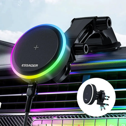 Essager RGB Magnetic Car Phone Holder with Wireless Charger